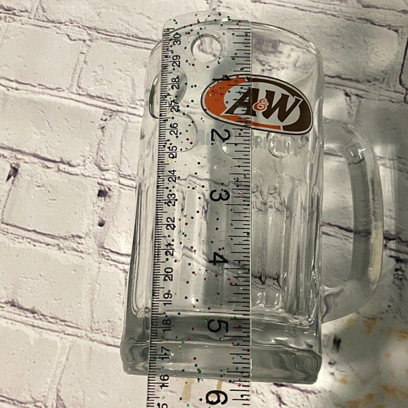 Vintage A & W Root Beer heavy Clear Glass Mug All American Food 5.5" tall LOGO - Picture 7 of 8
